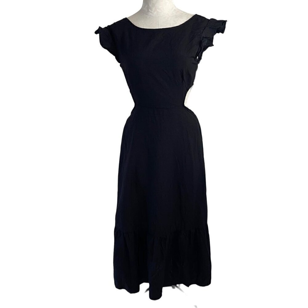 Jason Wu Womens Dress Size Medium Black Cutout Midi Ruffle Hem Rayon China